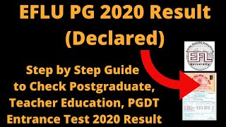 EFLU PG 2020 Result (Declared)-Check Postgraduate, Teacher Education, PGDT Entrance Test 2020 Result