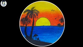 Beautiful Sunset Scenery drawing | Beautiful Drawing of Nature | How to draw sketch Of Nature