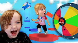 THE WHEEL of ROBLOX!! Adley & Niko choose Mini-Games Fall Block & Capture the Flag to play with Dad