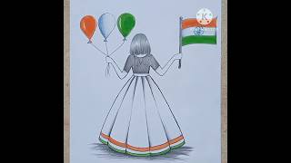 How to draw a girl celebrate republic day 🇮🇳|26th january drawing #shorts #howtodraw #republicday