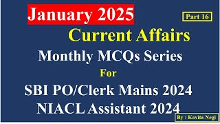 Current Affairs | January - Part 16 | SBI | PO| Clerk | NIACL Assistant | 2024 | General Awareness