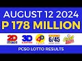 Lotto Result Today 9pm August 12 2024 | PCSO Complete