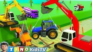 Excavator and Construction Trucks for Kids  |  Building Destroyed Bridge for Children