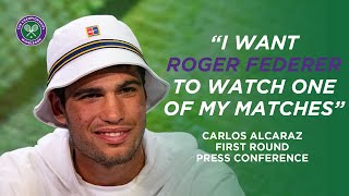 World No.1 Carlos Alcaraz reacts to his first round win, talks Roger Federer & Wimbledon title hopes