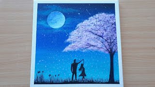 Valentine's Day | Couple Dancing in the Moonlight | STEP by STEP Acrylic Painting for Beginners