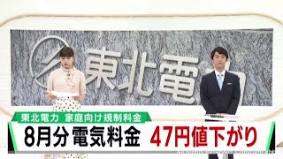 東北電力の電気料金　８月請求分は４カ月ぶりに値下がり