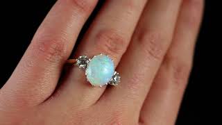 ANTIQUE VICTORIAN OPAL DIAMOND RING 15CT GOLD NATURAL OPAL CIRCA 1900