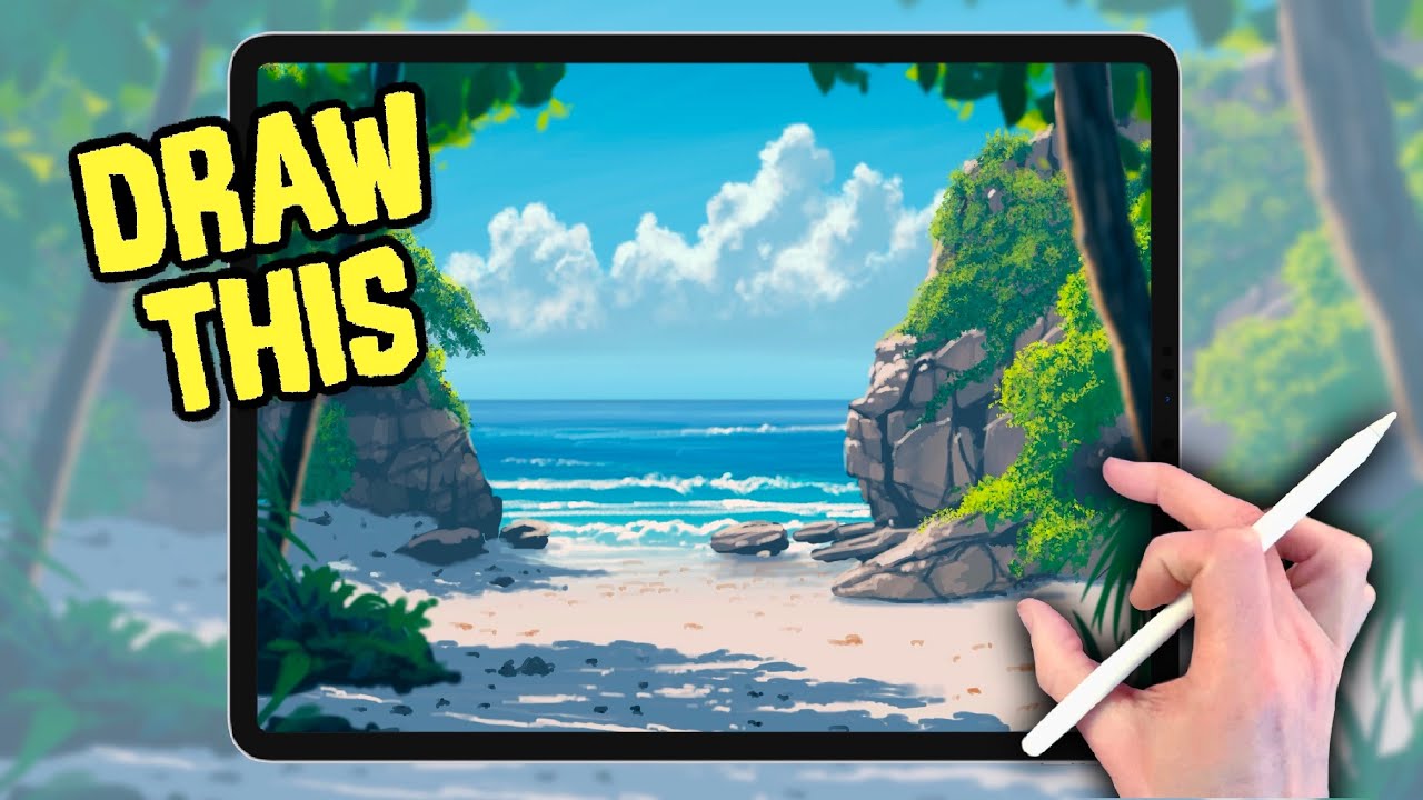 Procreate Drawing Tutorial Landscape In Easy Steps Summer Beach Youtube