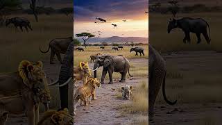 Elephants Vs Lion #engle #birds #trending #animals #wildlife #short  #nature #birdslover #tiger