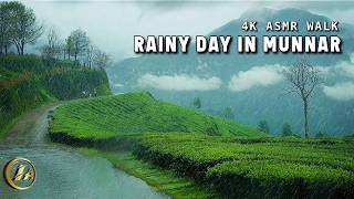 [4K] Walking in Rain through Scenic Hill Station Roads in Munnar | 4K ASMR Relaxing Walk | Kerala