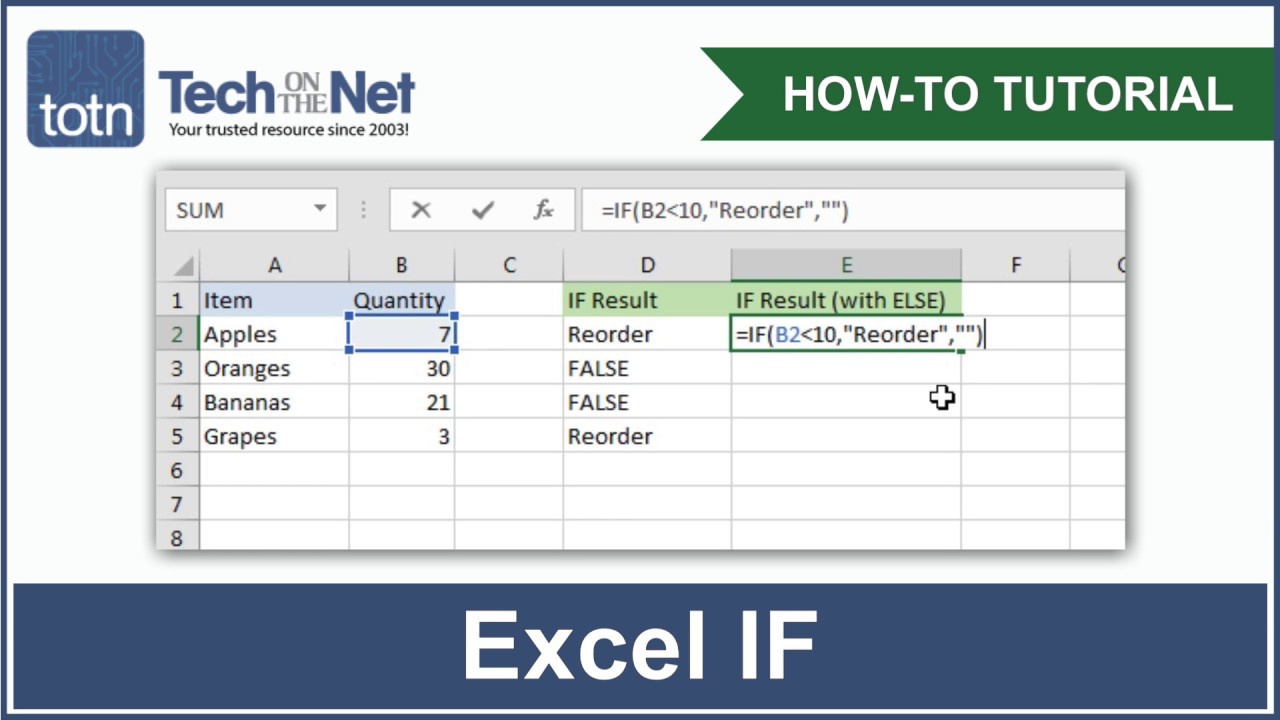 How To Use The IF Function In Excel - YouTube