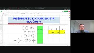 Google skaičiuoklė. 11. Reiškiniai su kintamaisiais ir skaičius PI