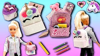 Barbie Doll Miniature School Supplies - Unicorn Backpack, Lunchbox , Pencil Case