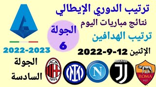 ترتيب الدوري الايطالي وترتيب الهدافين ونتائج مباريات اليوم الإثنين 12-9-2022 من الجولة 6