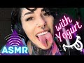 ASMR Tongue Eating Yogurt- clicking, tapping, whispers from a split-tongue
