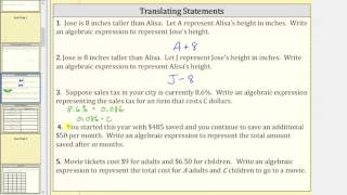 Translating Statements to Algebraic Expressions (Applications)