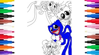 Coloring Pages - Huggy Wuggy, Kissy Missy, and Mommy Long Legs Adventure