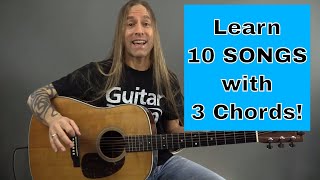 Learn to Play TEN Guitar Songs with Three EASY chords - Beginner Guitar Lesson