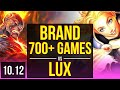 BRAND vs LUX (MID) | 1.6M mastery points, 700+ games, 2 early solo kills | NA Diamond | v10.12