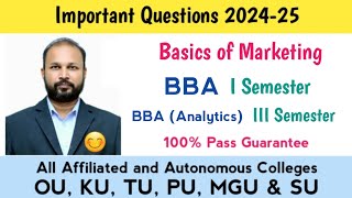 Basics of Marketing Important Questions 2024-25 BBA I Semester 1st Sem Imp BOM  III Sem OU PU