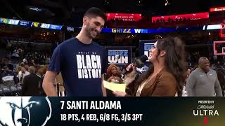 Walk Off Interview with Santi Aldama after the win over the Minnesota Timberwolves