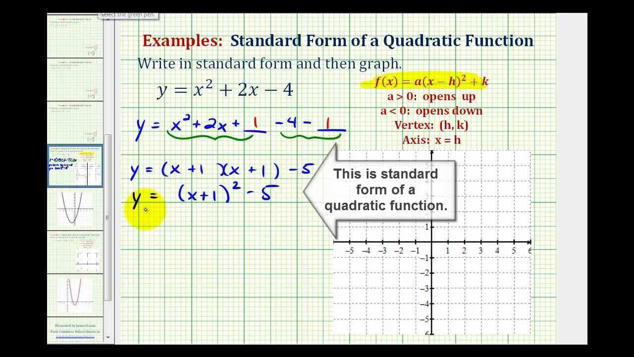 Ex1: Write A Quadratic Function In Standard Form To Graph - YouTube