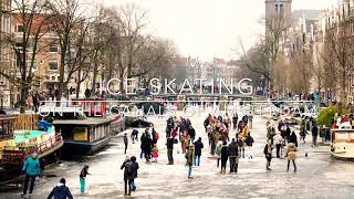 Ice-skating on the frozen canals of Amsterdam