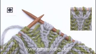 How to increase 4 stitches in 1 stitch and yarn over with 2-colour in English Rib