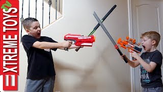 Ethan Vs. Cole Nerf Blasters and Nerf Sword Attack!