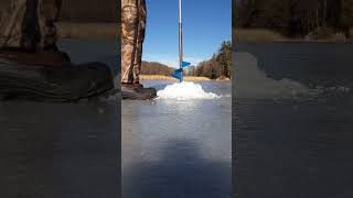 Drilling a hole for Ice Fishing - Hand Auger - December 2022 - New Jersey - opening holes in ice