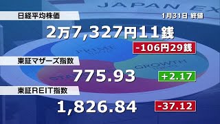 日経平均株価は106円安の2万7327円 米株式市場の下落により (2023年1月31日)