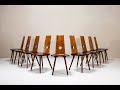 Brutalist Dining Chairs in Solid Cherry Wood, Set of 9, France 1960s