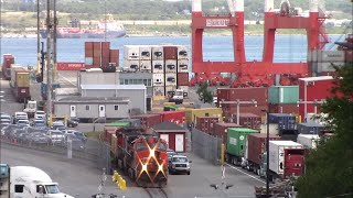 CN Local Train 517 Shoving Containers into PSA Terminal - South End Halifax, NS