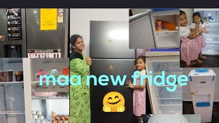 #maa new fridge 🥡🤗మా కొత్త  పెద్ద ఫ్రిడ్జ్ కొన్నాము పాత ఫ్రిడ్జ్ ఎలాకాలిపోయింది  మీరు ఈ పొరపాటు 🥡🤗