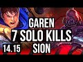 GAREN vs SION (TOP) | 7 solo kills, 1400+ games | BR Master | 14.15