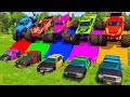 PAINT 5 POLICE CARS VS GIANT COLOR WATER SLIDE - Big & Small: McQueen vs Thomas Train - BeamNG Drive