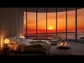 Seaside Night Dreams in Cozy Bedroom 4K with Smooth Jazz & Sea Wave Sounds. Romantic Sunset Harmony