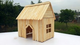 How to make ice cream stick house craft.Easy house making for small pet with popsicle