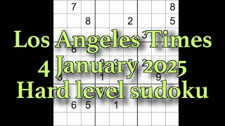 Sudoku solution – Los Angeles Times 4 January 2025 Hard level