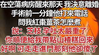 【完結】在空蕩病房醒來那天 我決意離婚，手術前一分鐘他打來電話，問我紅棗薑茶怎麼煮，說：芝枝 孕吐太嚴重了，你順便給我帶點山楂糕回來，好啊 可我走進門那刻他卻傻了【爽文】【婚姻】【豪門】