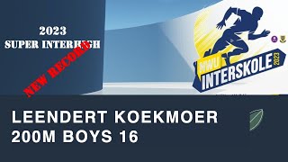 Leendert Koekemoer wins 2023 Group 1 Super Interhigh 200m Boys 16 in NEW RECORD 21.38s at Pilditch