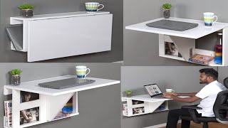 Invisiblebed Wall Mounted Folding Table with Shelf and Storage Study Table/Home Office/Laptop Table.