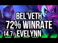 BEL'VETH vs EVELYNN (JGL) | 72% winrate, Legendary, 16/4/13 | BR Diamond | 14.7