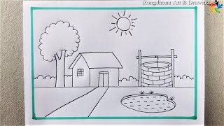 Sundor Village Scenery Drawing | Very Easy Drawing for Beginners