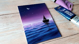 Purple sky seascape / easy acrylic painting for beginners ✨️
