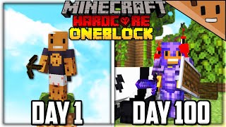 I Survived 100 Days on ONE BLOCK in Hardcore Minecraft... Here's What Happened