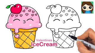 How to Draw Valentines Sweet Ice Cream Cone ❤️🍦