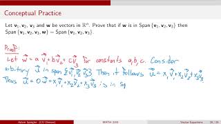 MATH 3191: Proof Involving Span