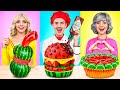 Me vs Grandma vs Chef Cooking Challenge! Cake Decorating Sweets by YUMMY JELLY