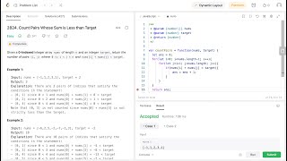 Leetcode Problem 2824. Count Pairs Whose Sum is Less than Target. Leetcode Solution 2824 EASY.